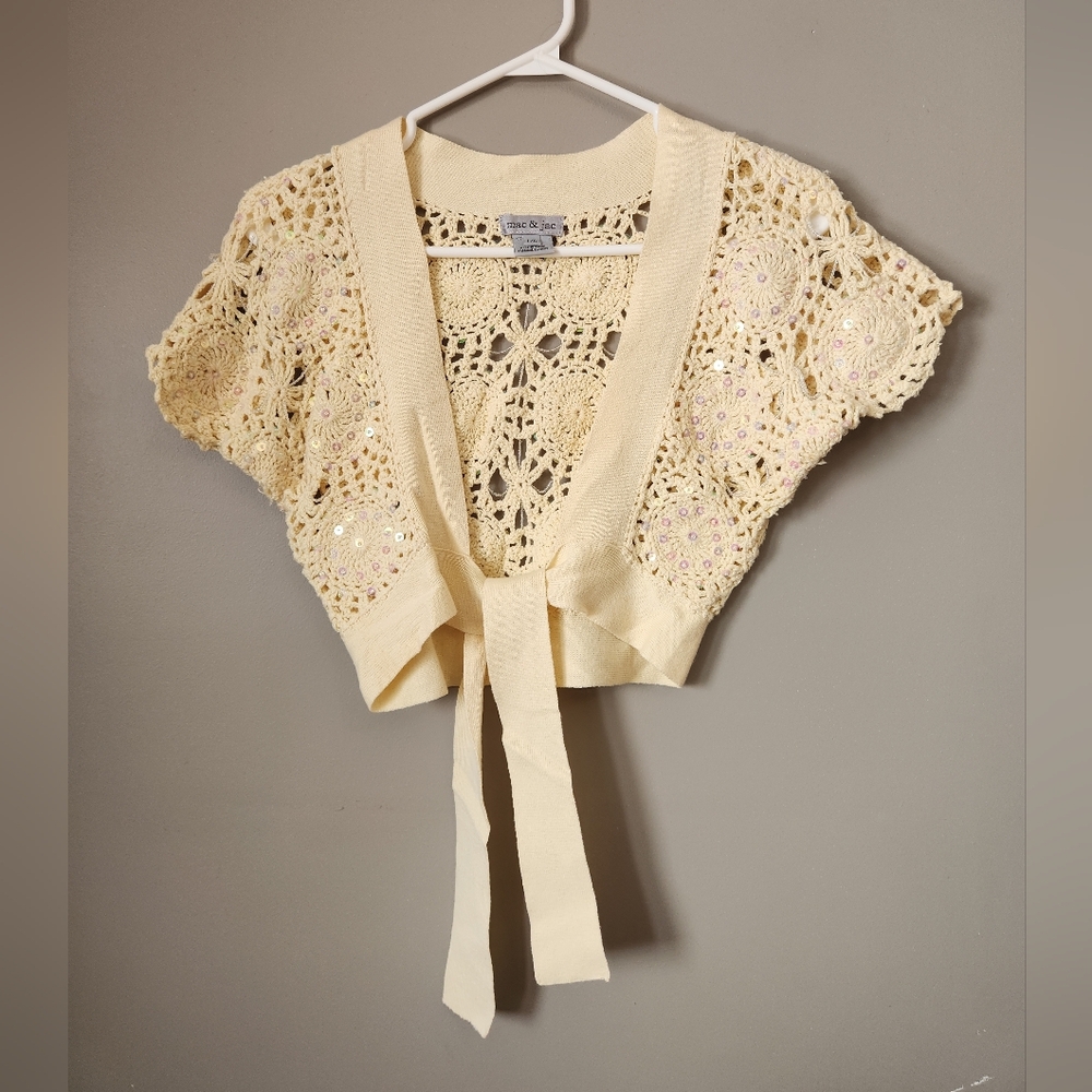 Mac & Jac Cream Crochet Shrug